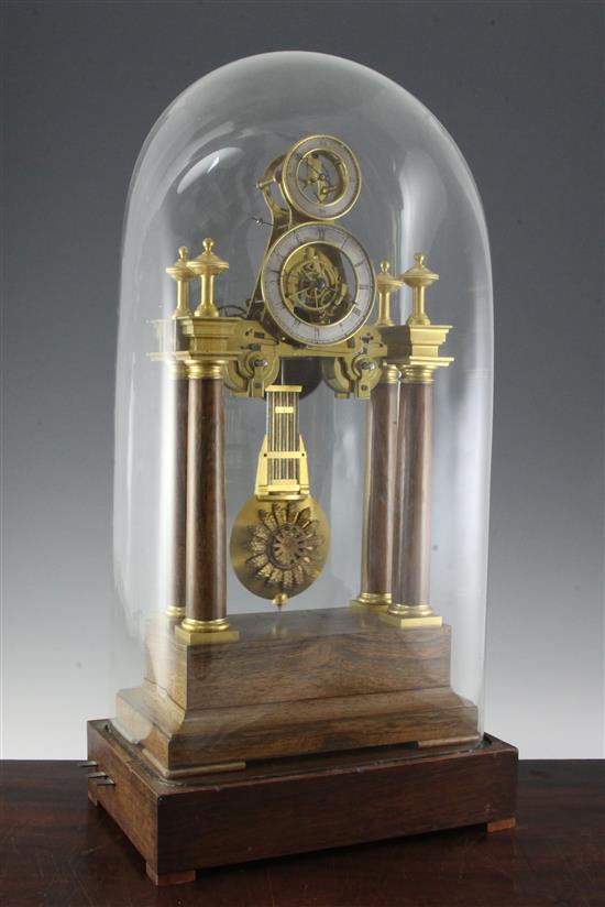 A 19th century French eight day striking musical pillar clock, clock 21.75in., with dome 27.5in.